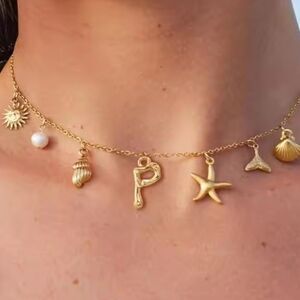 New Initial P Summer Gold Charm Beach Necklace